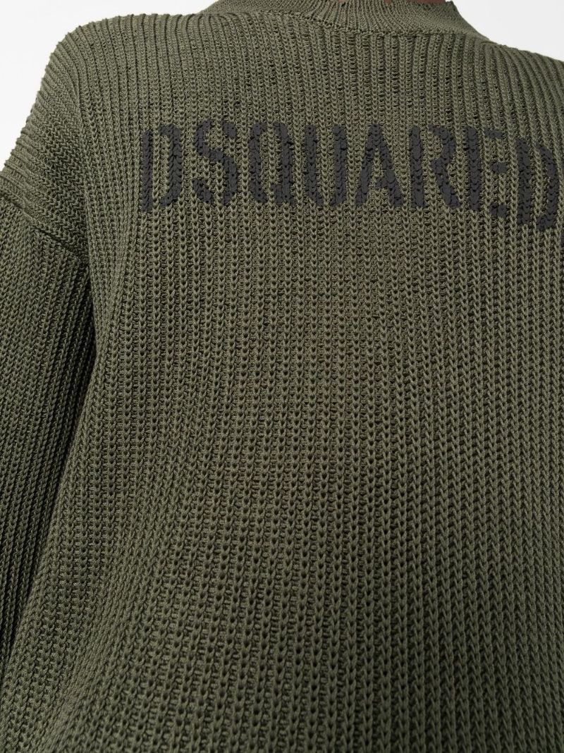 Green Logo Print Knitted Cotton Sweater
