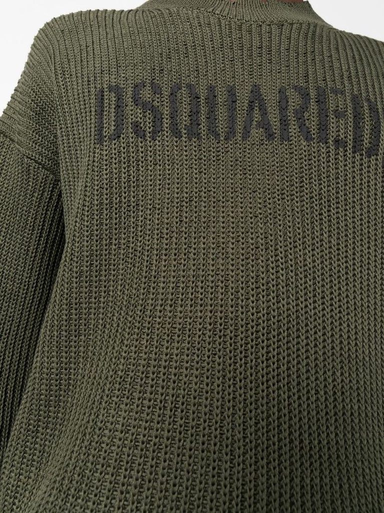 Green Logo Print Knitted Cotton Sweater