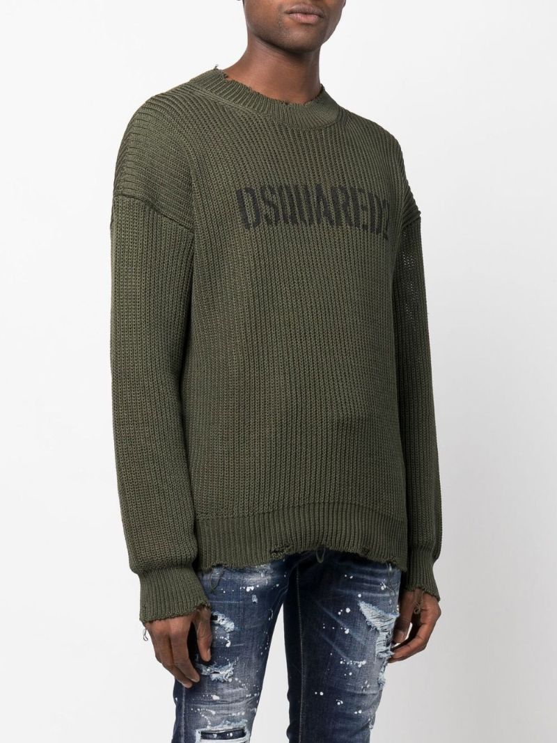 Green Logo Print Knitted Cotton Sweater