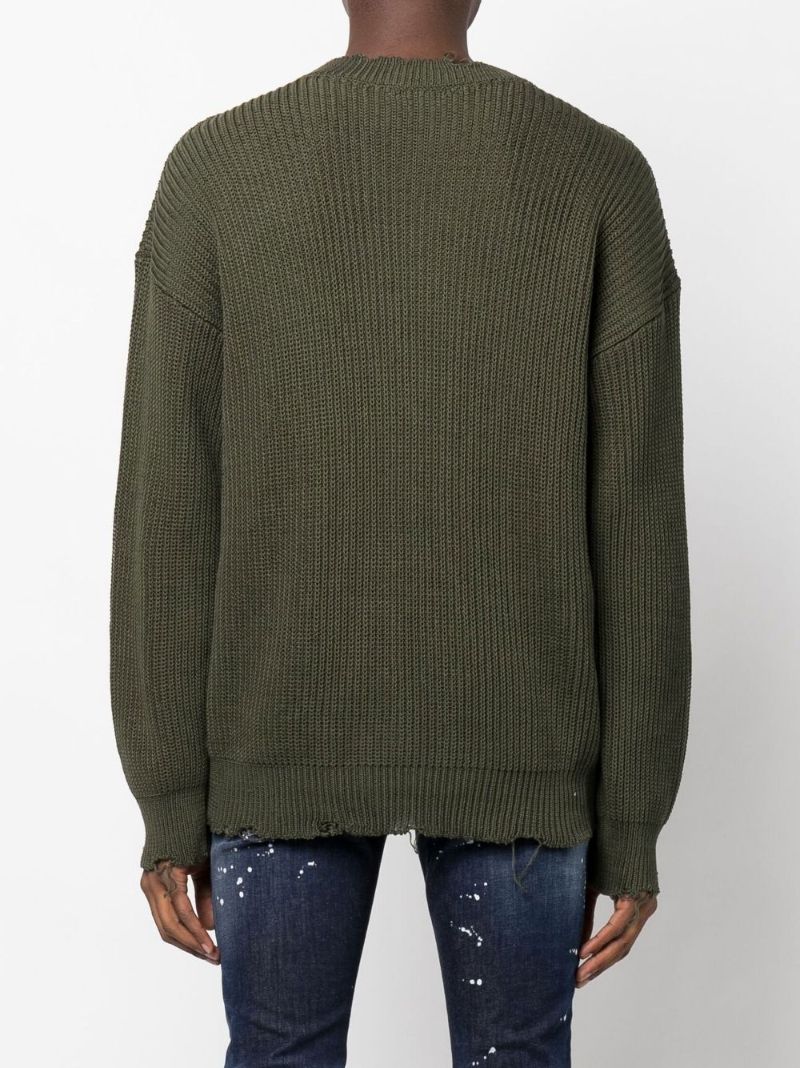 Green Logo Print Knitted Cotton Sweater