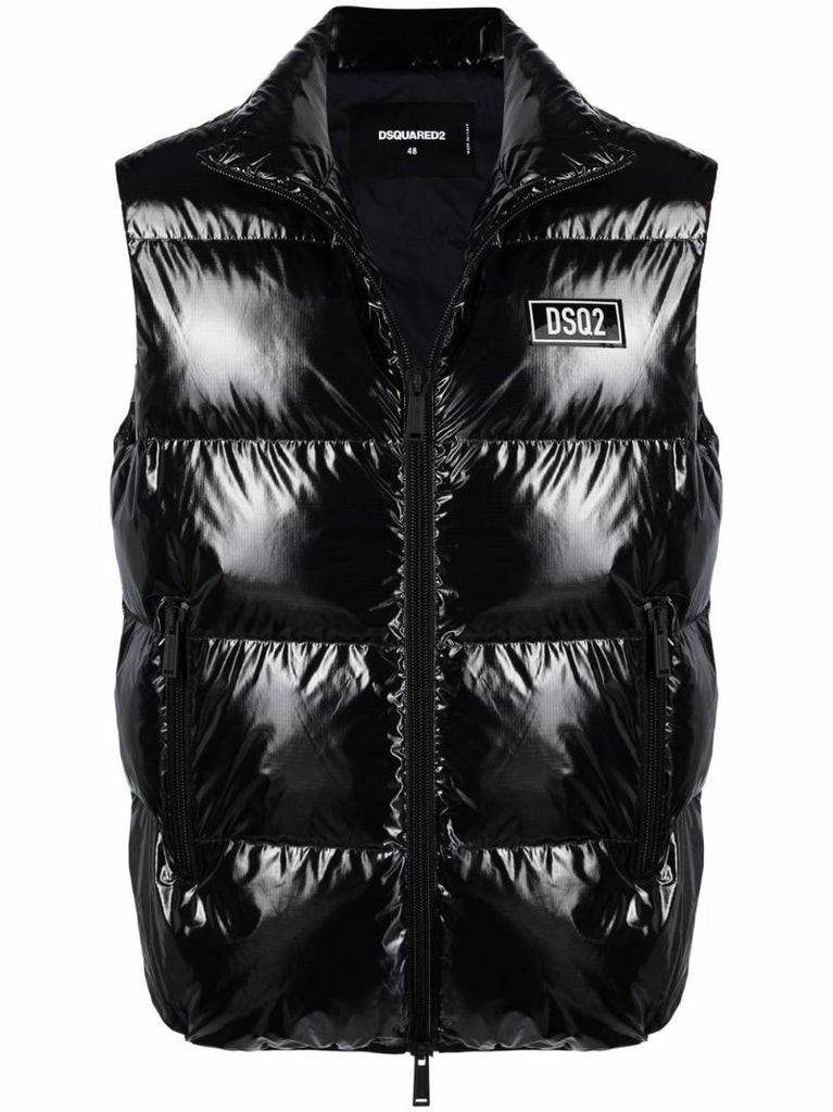Black Quilted Down Padded Gilet