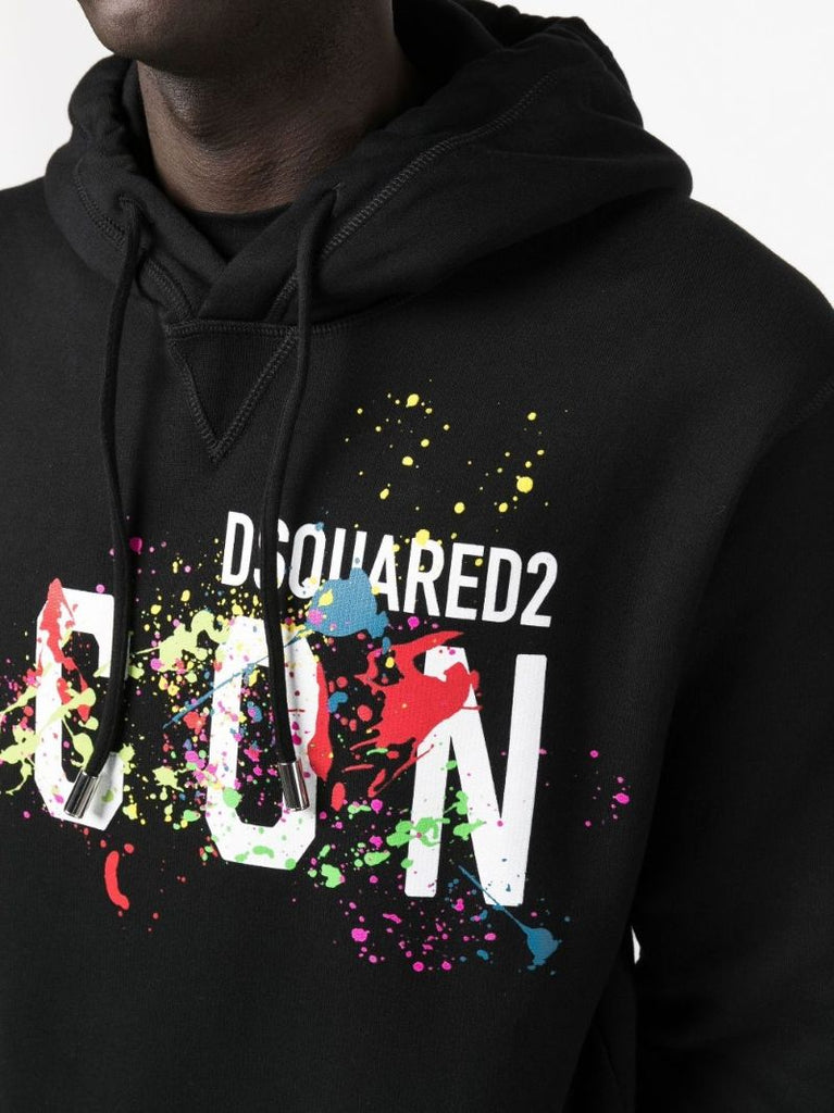 Black Splatter Print Cotton Hoodie