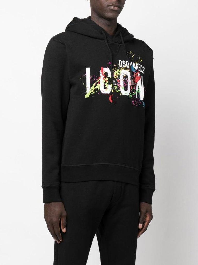 Black Splatter Print Cotton Hoodie