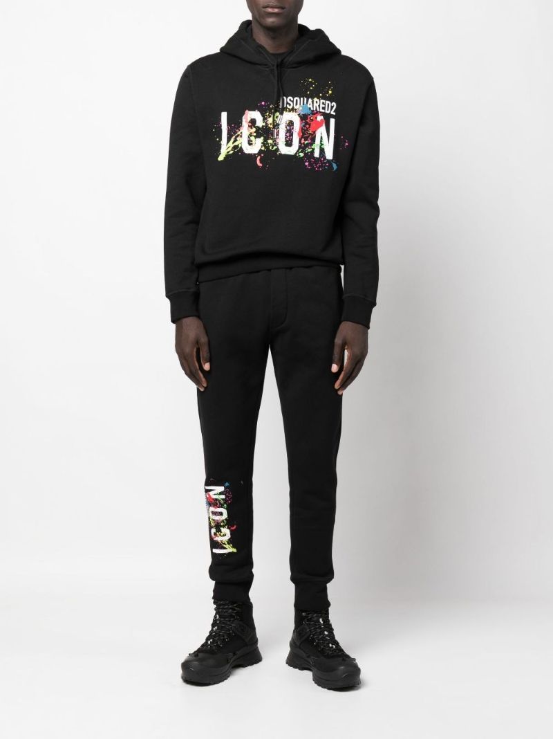 Black Splatter Print Cotton Hoodie