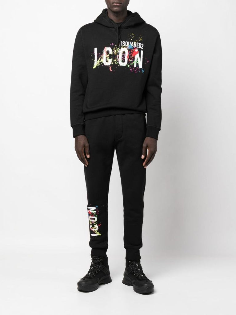Black Splatter Print Cotton Hoodie