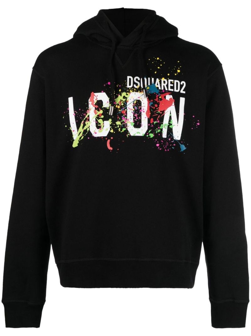 Black Splatter Print Cotton Hoodie