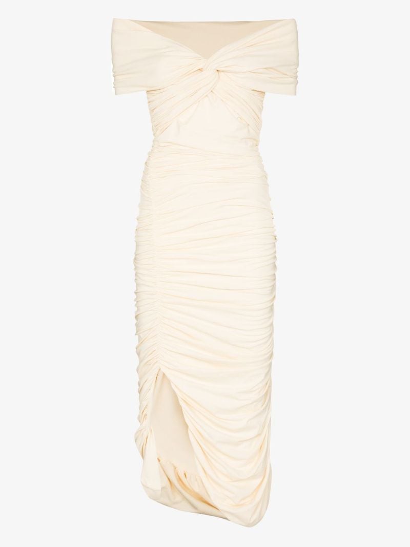 Spence Off-the-shoulder Ruched Midi Dress