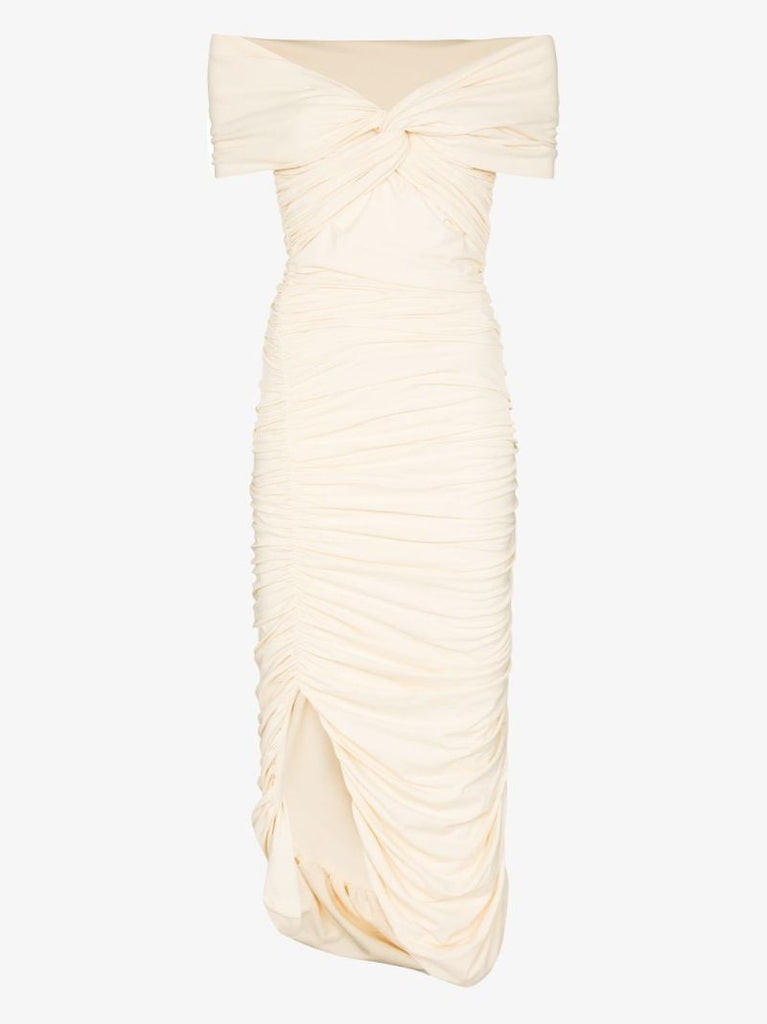 Spence Off-the-shoulder Ruched Midi Dress