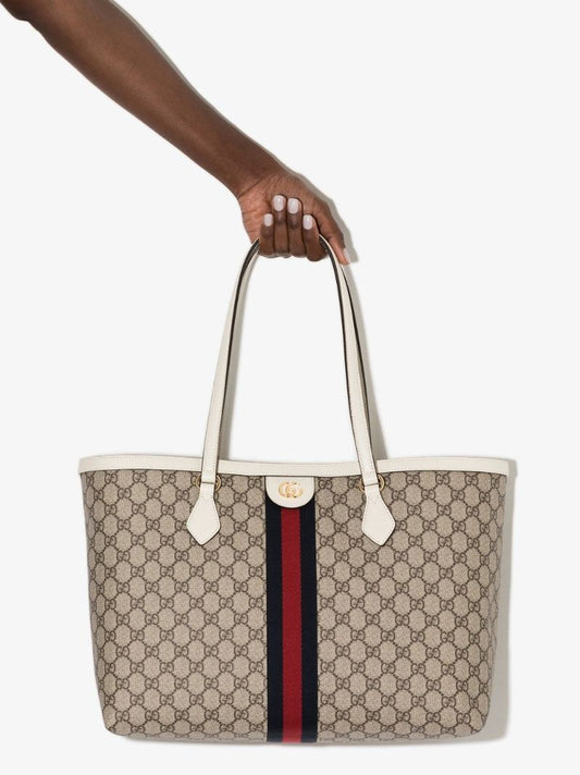 Neutral Ophidia Medium Gg Supreme Leather Tote Bag