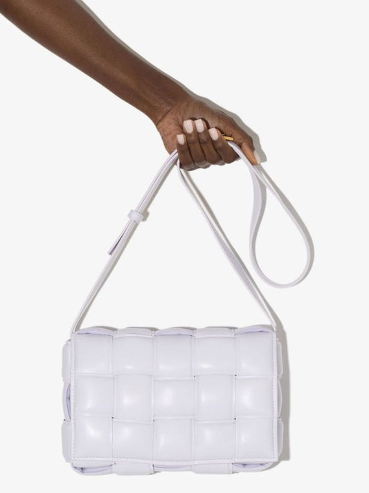 Purple Padded Cassette Leather Shoulder Bag