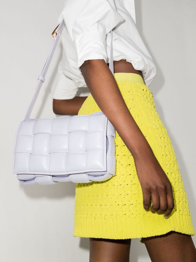 Purple Padded Cassette Leather Shoulder Bag
