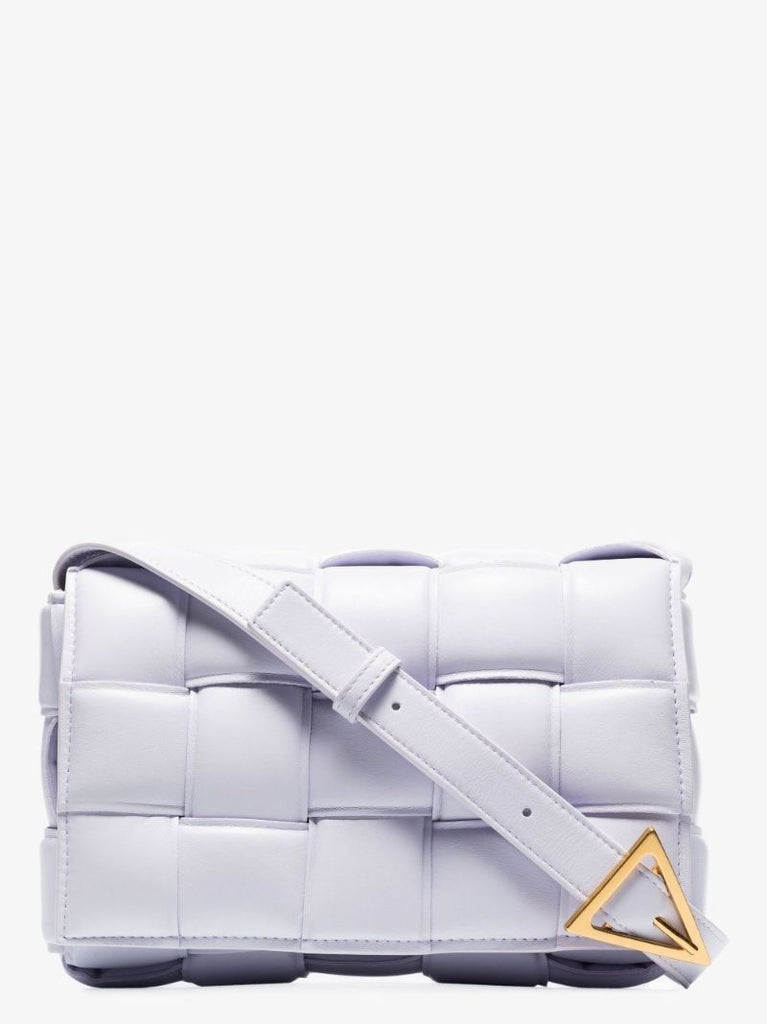 Purple Padded Cassette Leather Shoulder Bag