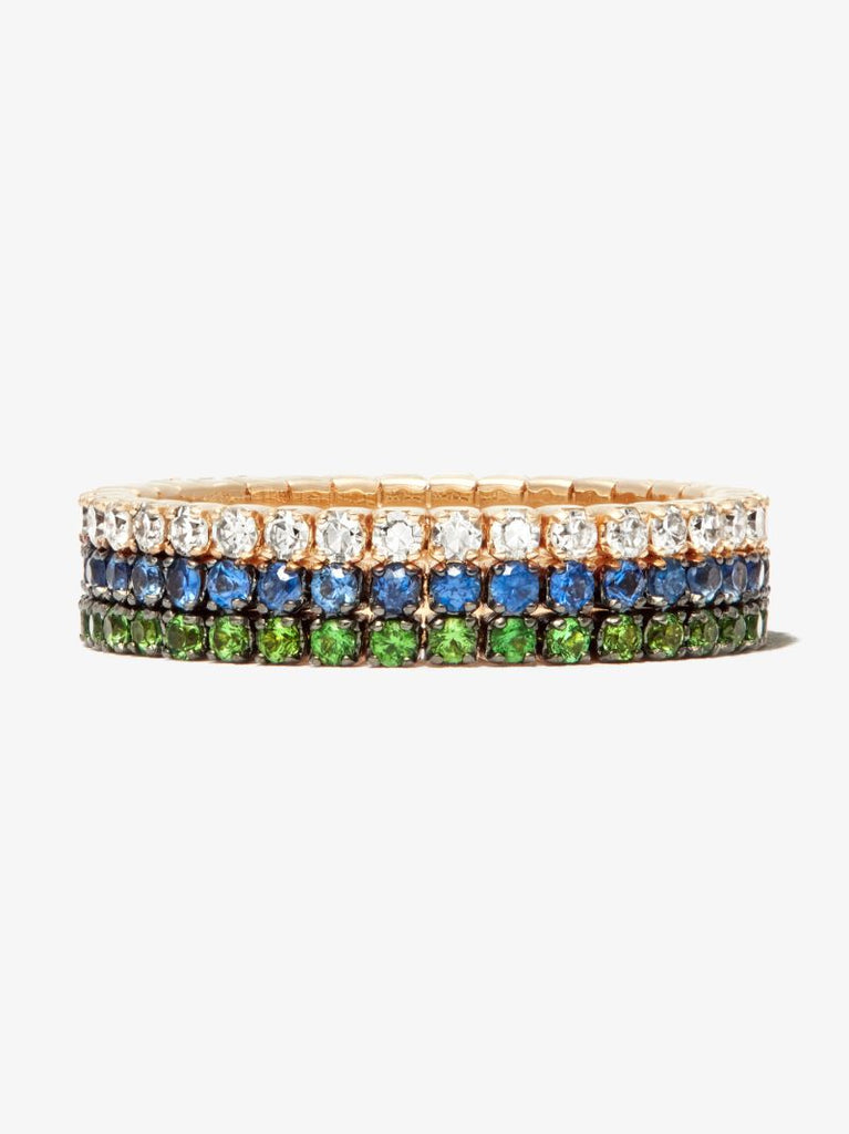 18k Yellow Gold Triple Thread Stack Garnet Sapphire Diamond Ring