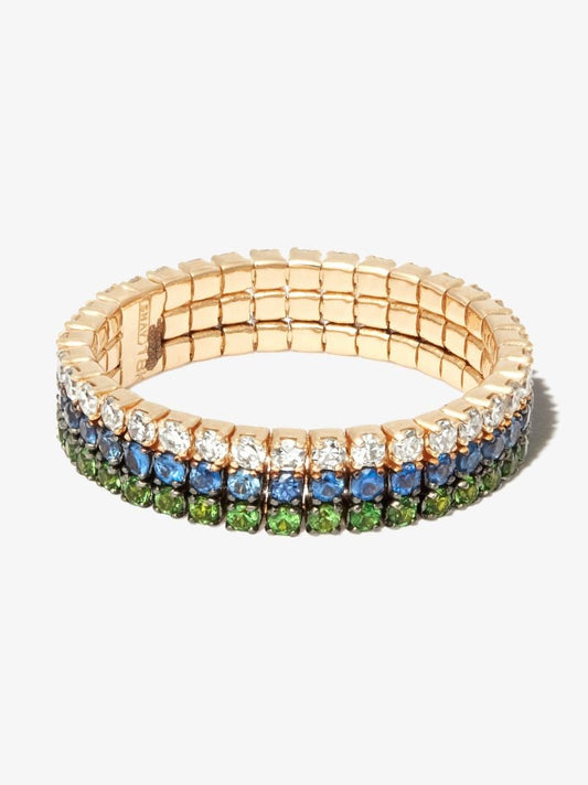 18k Yellow Gold Triple Thread Stack Garnet Sapphire Diamond Ring