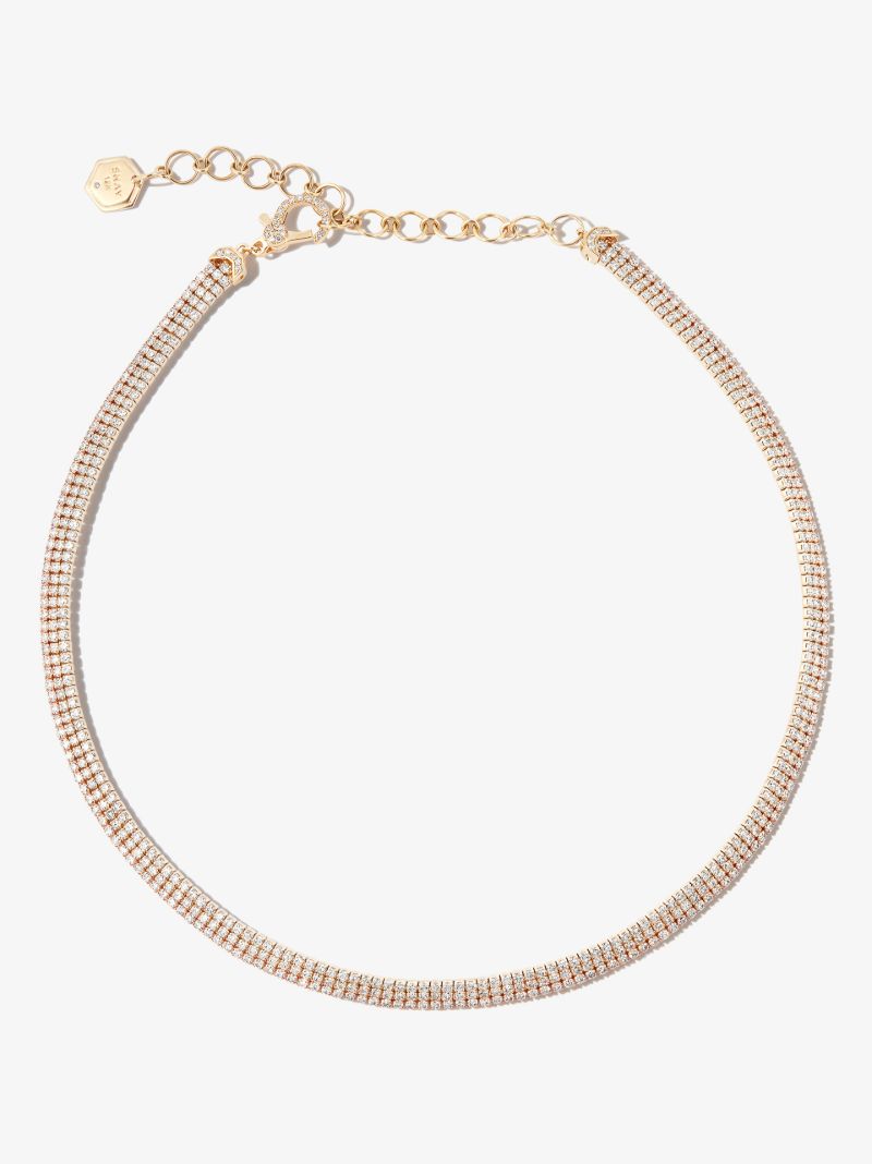 18k Yellow, White and Rose Gold 3 Thread Stack Diamond Choker Necklace