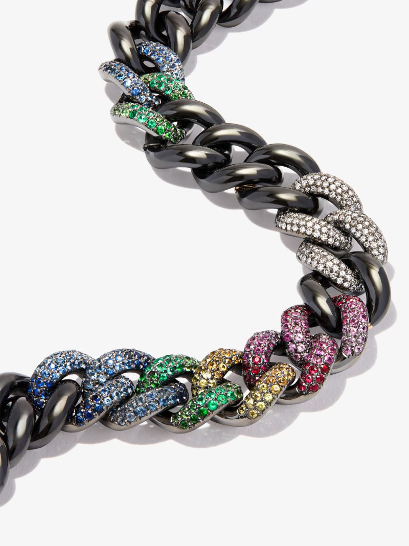 18k Black Gold Jumbo Link Rainbow Diamond Necklace