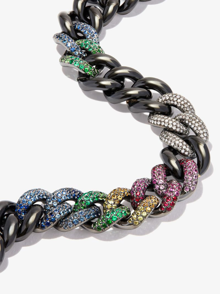 18k Black Gold Jumbo Link Rainbow Diamond Necklace