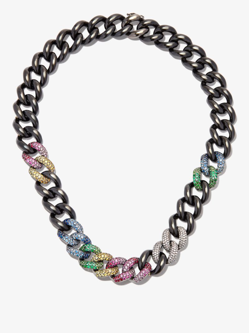 18k Black Gold Jumbo Link Rainbow Diamond Necklace