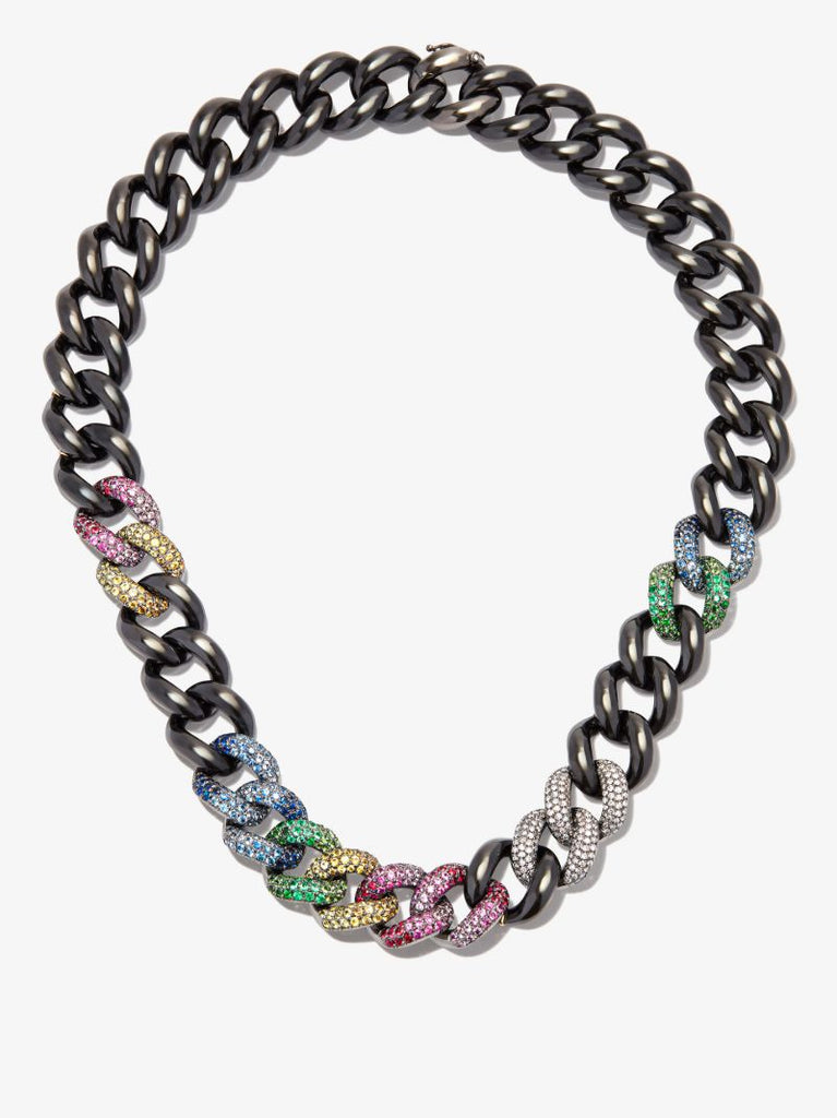 18k Black Gold Jumbo Link Rainbow Diamond Necklace