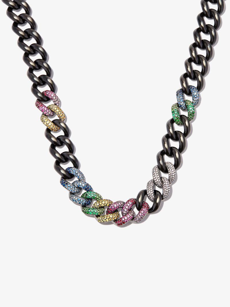 18k Black Gold Jumbo Link Rainbow Diamond Necklace