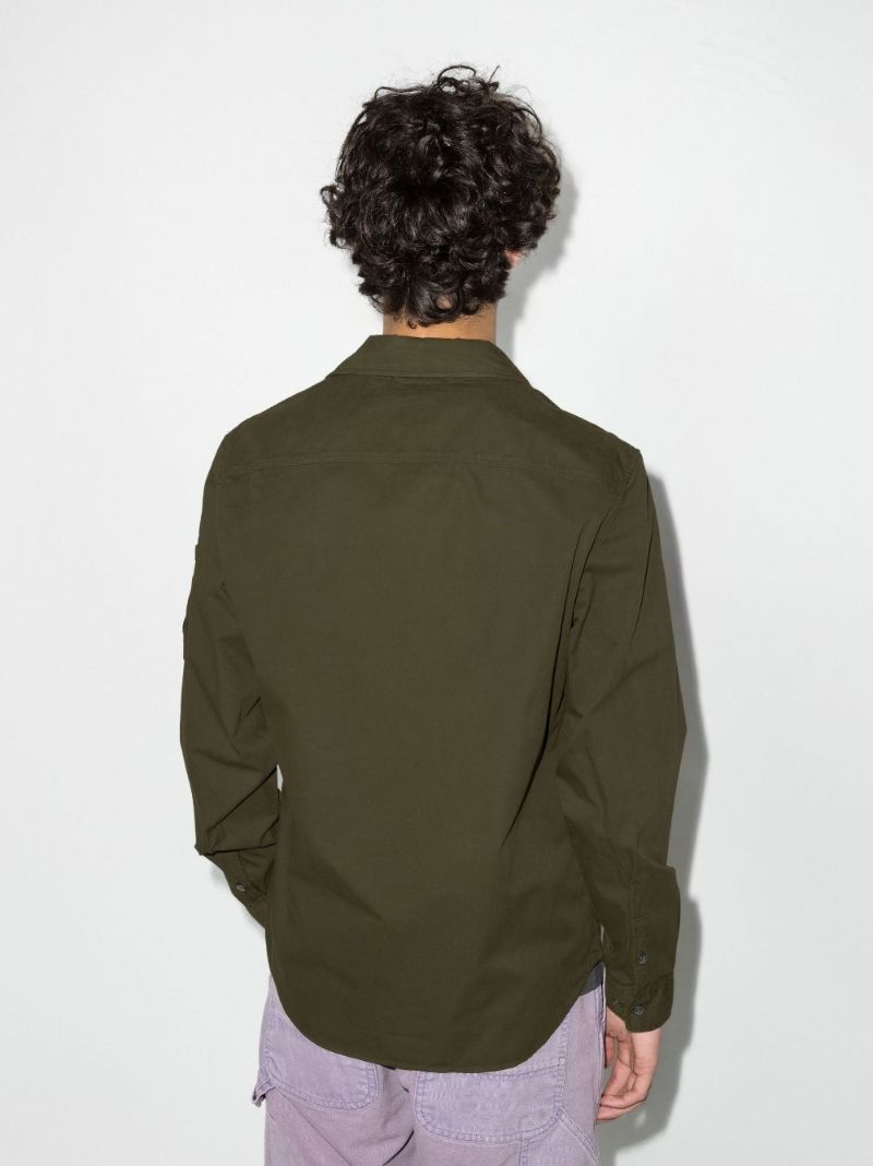 Green Emerized Zipped Cotton Overshirt
