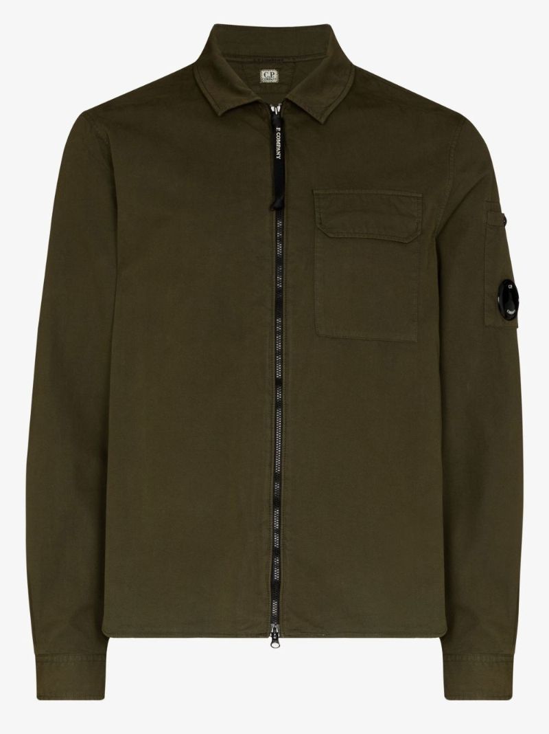 Green Emerized Zipped Cotton Overshirt