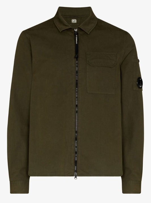 Green Emerized Zipped Cotton Overshirt