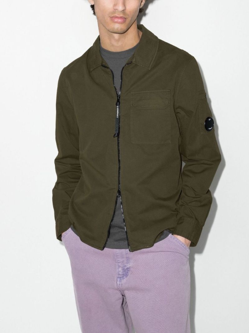 Green Emerized Zipped Cotton Overshirt