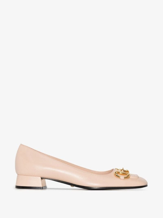 Pink Horsebit Leather Ballerina Pumps