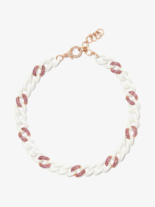 18k Rose Gold Diamond 9 Medium Curb Link Sapphire Anklet
