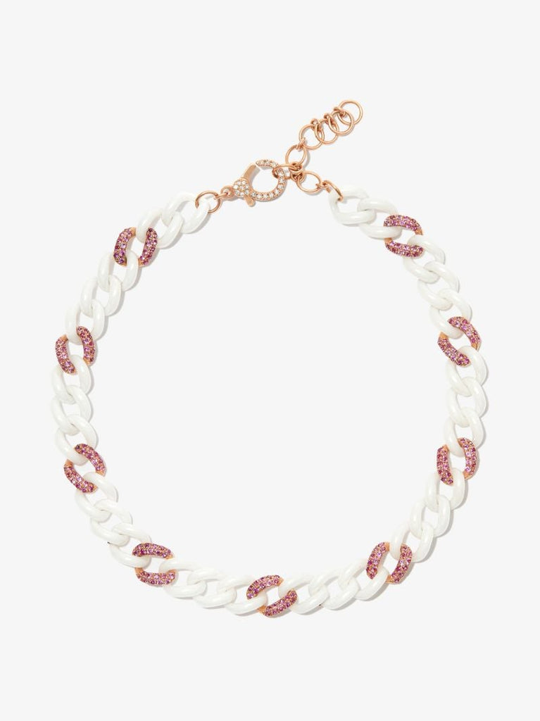 18k Rose Gold Diamond 9 Medium Curb Link Sapphire Anklet