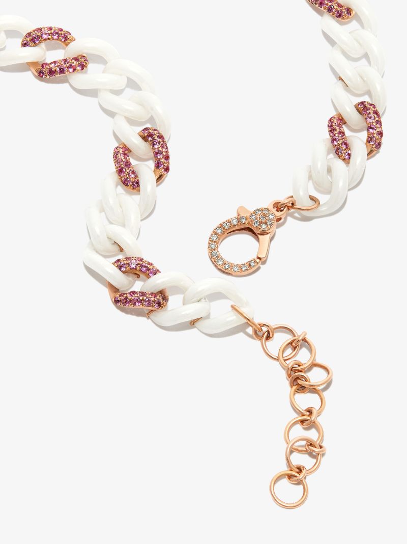 18k Rose Gold Diamond 9 Medium Curb Link Sapphire Anklet