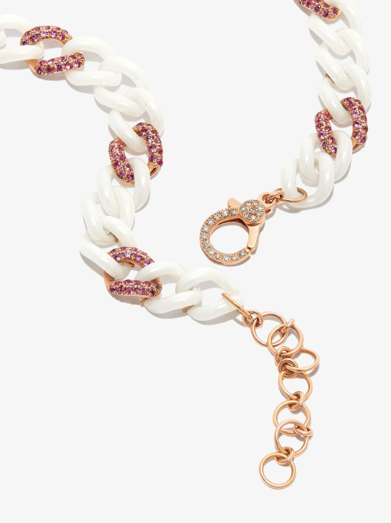 18k Rose Gold Diamond 9 Medium Curb Link Sapphire Anklet