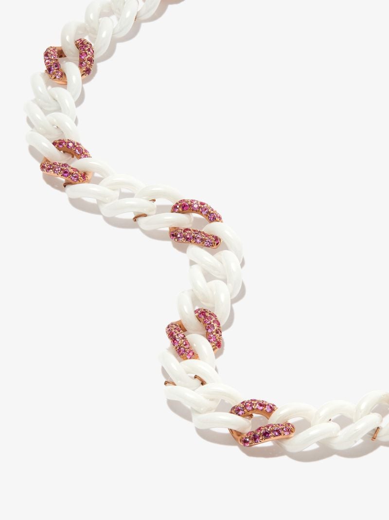 18k Rose Gold Diamond 9 Medium Curb Link Sapphire Anklet