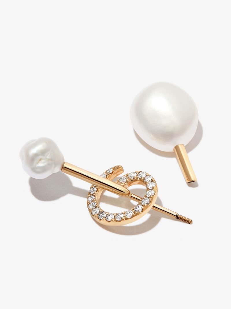 14k Yellow Gold Betty Pearl and Diamond Single Earring