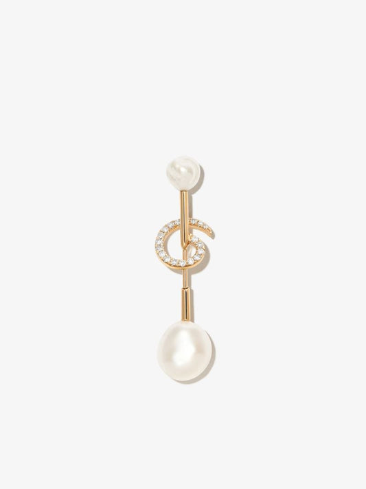 14k Yellow Gold Betty Pearl and Diamond Single Earring
