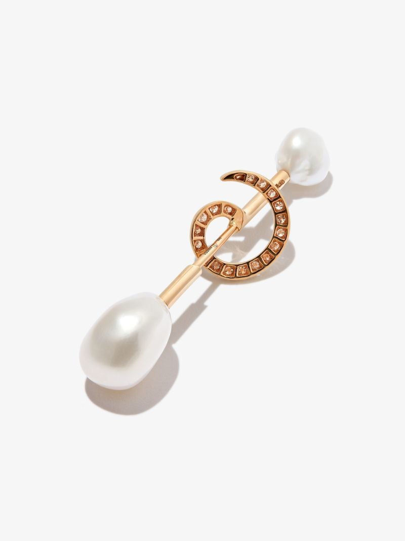 14k Yellow Gold Betty Pearl and Diamond Single Earring