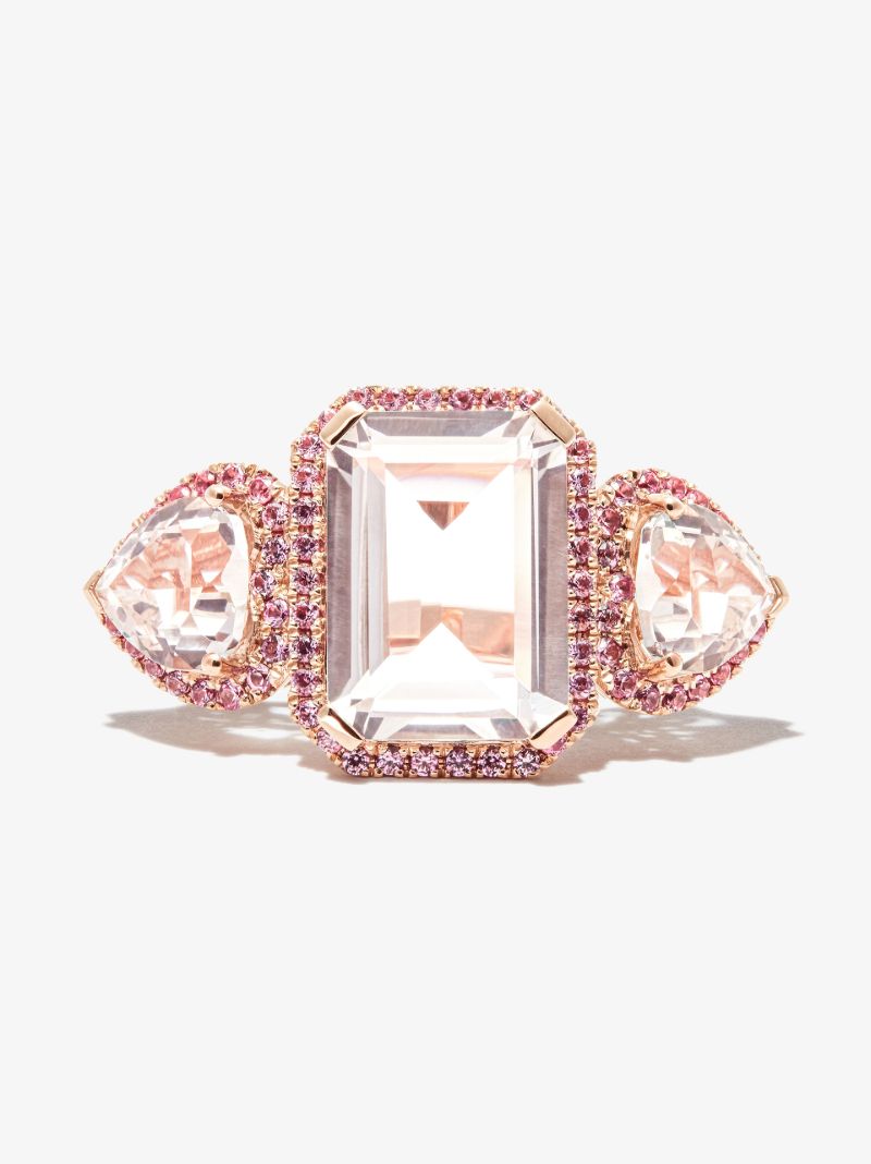 18k Rose Gold Triple Portrait Sapphire Topaz Ring