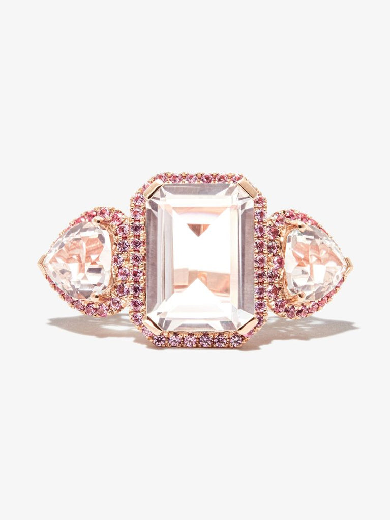 18k Rose Gold Triple Portrait Sapphire Topaz Ring