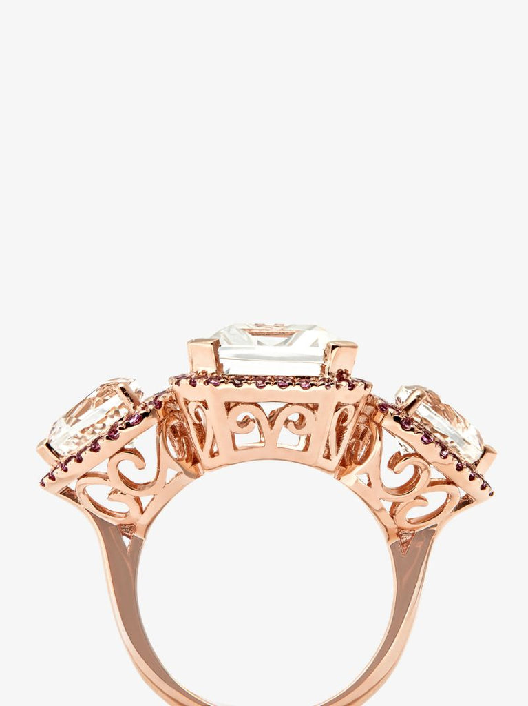 18k Rose Gold Triple Portrait Sapphire Topaz Ring