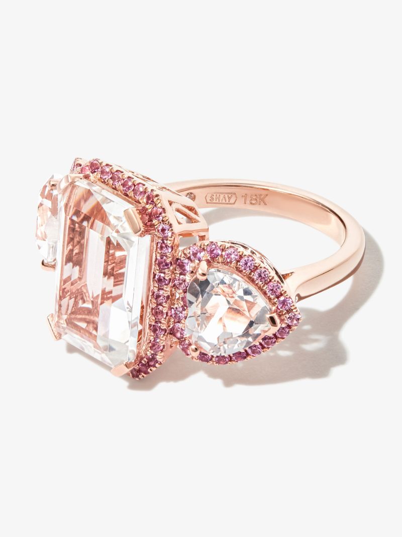 18k Rose Gold Triple Portrait Sapphire Topaz Ring