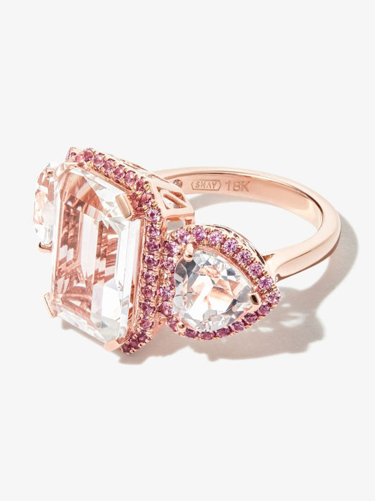 18k Rose Gold Triple Portrait Sapphire Topaz Ring