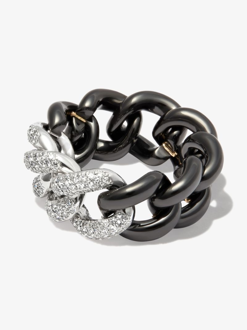 18k White Gold Curb Link Diamond Ring