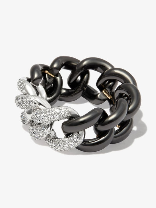 18k White Gold Curb Link Diamond Ring
