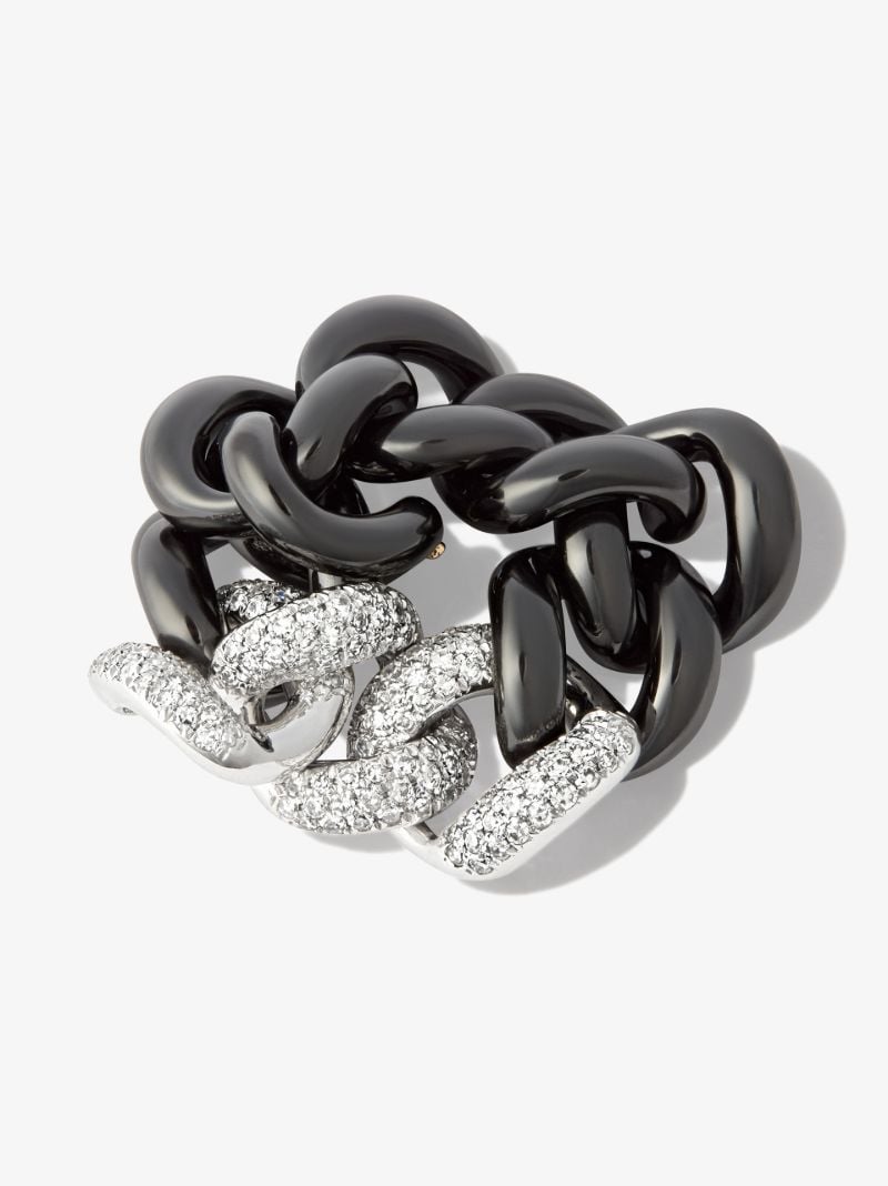 18k White Gold Curb Link Diamond Ring