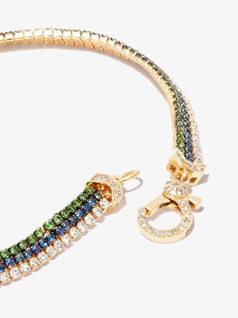 18k Yellow Gold Triple Thread Stack Garnet Sapphire Diamond Bracelet