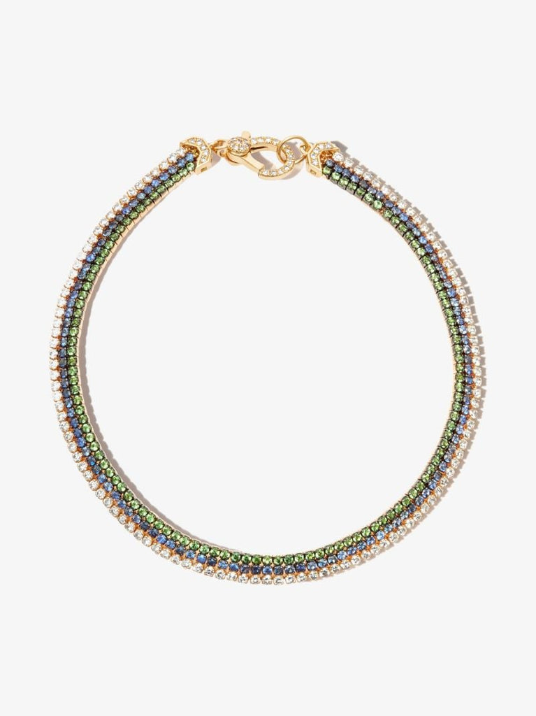18k Yellow Gold Triple Thread Stack Garnet Sapphire Diamond Bracelet