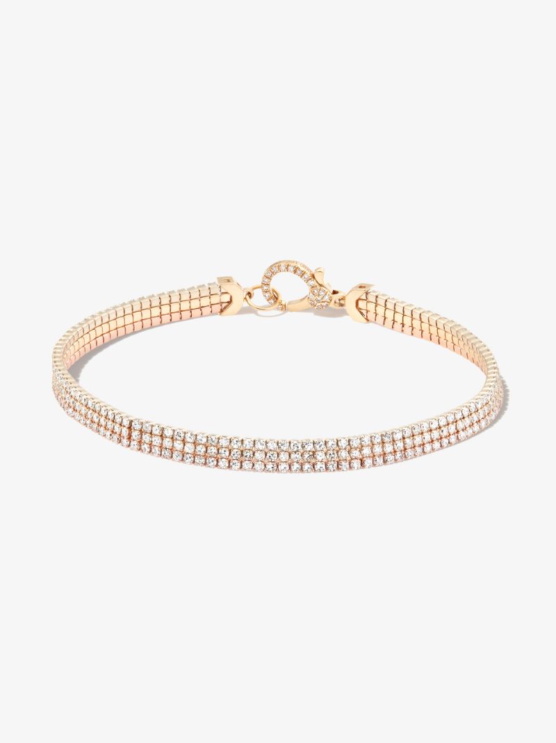 18k Yellow, White and Rose Gold Triple Thread Stack Diamond Bracelet