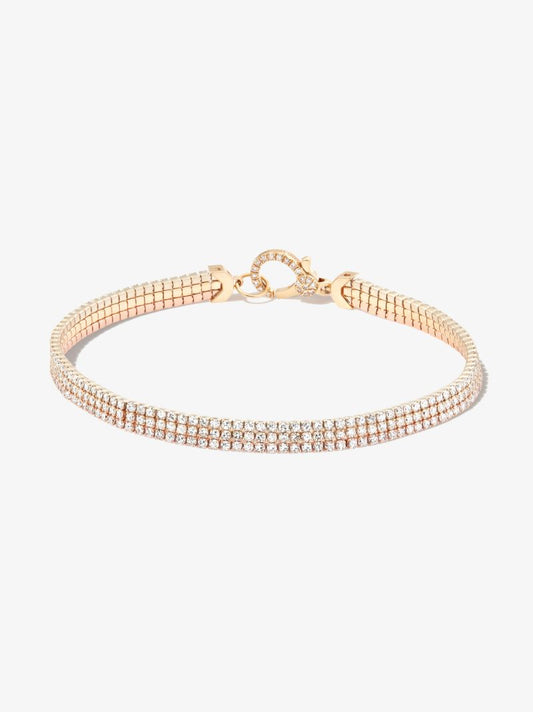 18k Yellow, White and Rose Gold Triple Thread Stack Diamond Bracelet