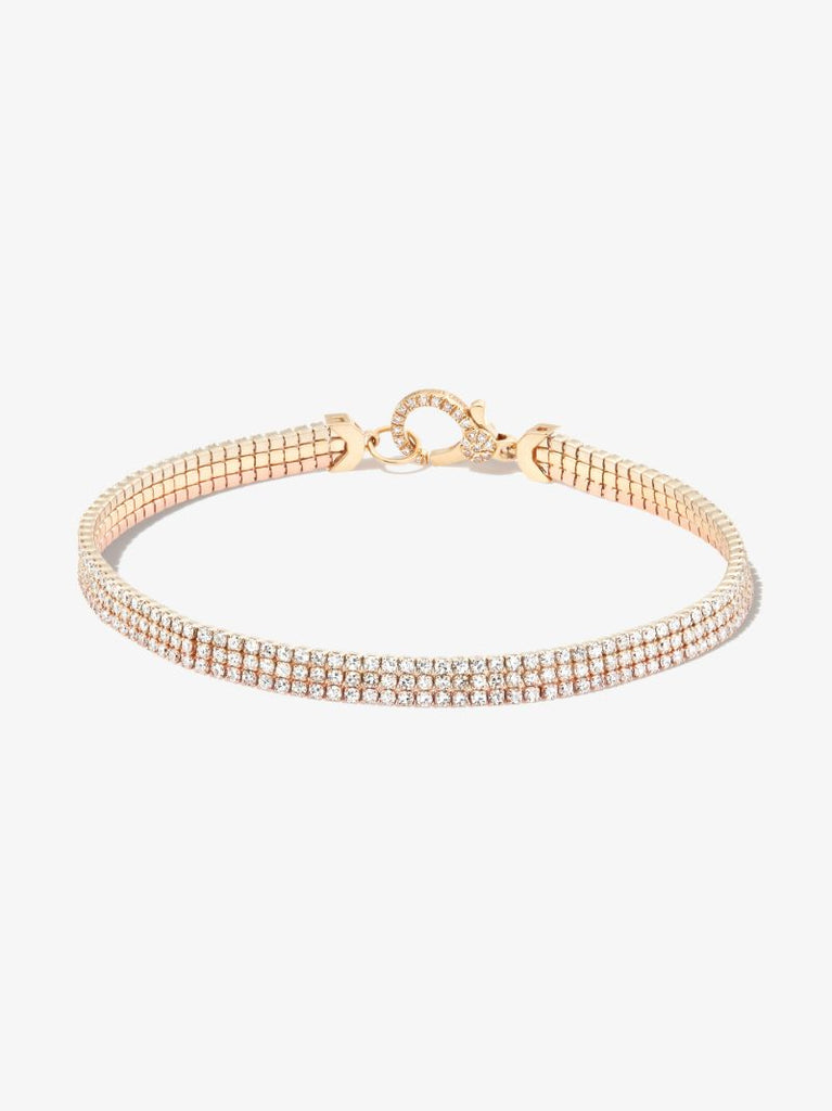 18k Yellow, White and Rose Gold Triple Thread Stack Diamond Bracelet
